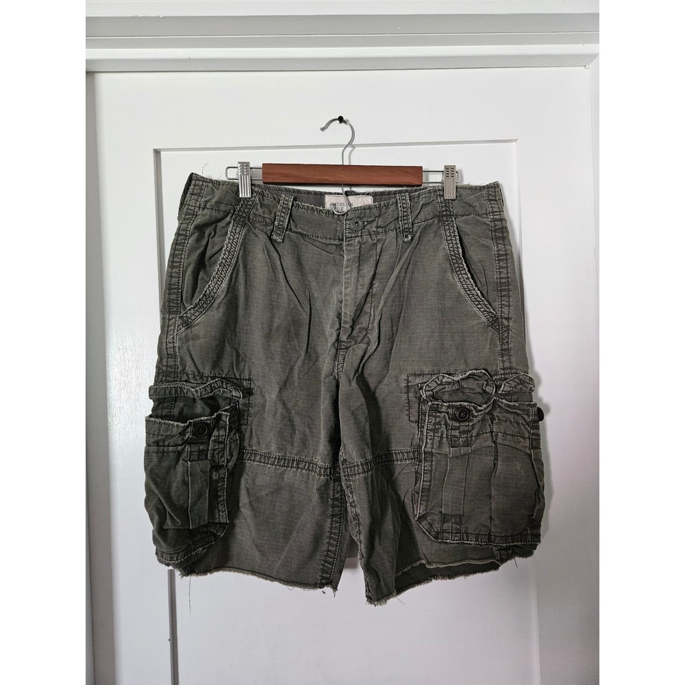 American Eagle Y2K Olive Green Ripstop Cargo Shorts Size 33 Utility Grunge